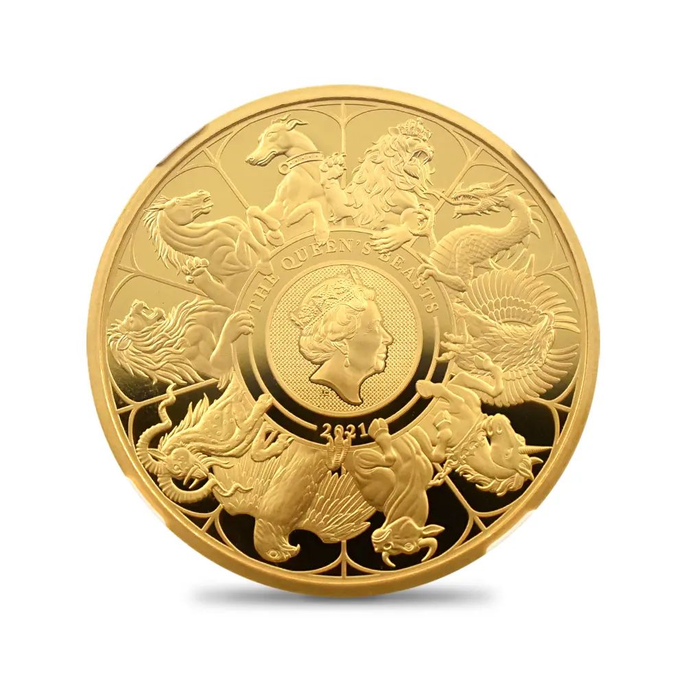 クイーンズビースト2:6922 イギリス 2021 エリザベス2世 クイーンズビースト コンプリーター 英国王室の十大守護獣 200ポンド2オンス金貨 ファーストリリース NGC PF70UC 箱付き