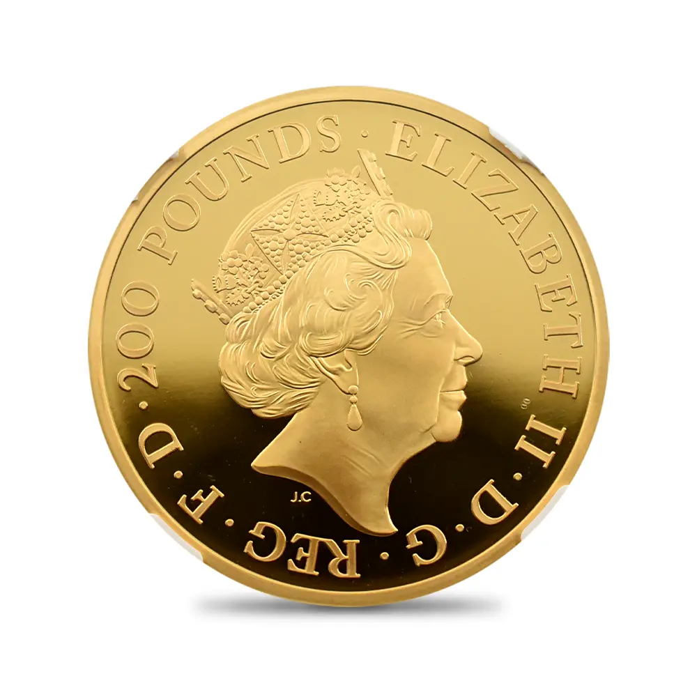 クイーンズビースト3:6922 イギリス 2021 エリザベス2世 クイーンズビースト コンプリーター 英国王室の十大守護獣 200ポンド2オンス金貨 ファーストリリース NGC PF70UC 箱付き