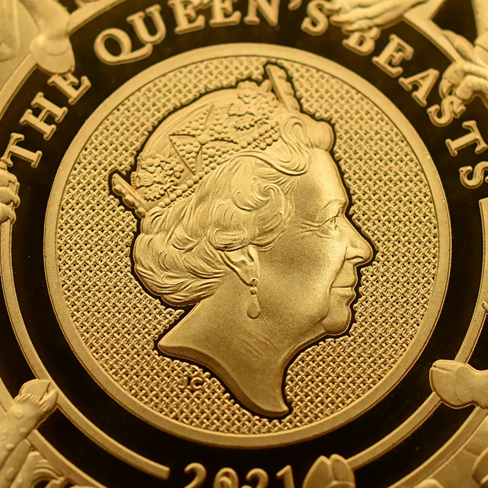 クイーンズビースト12:6922 イギリス 2021 エリザベス2世 クイーンズビースト コンプリーター 英国王室の十大守護獣 200ポンド2オンス金貨 ファーストリリース NGC PF70UC 箱付き