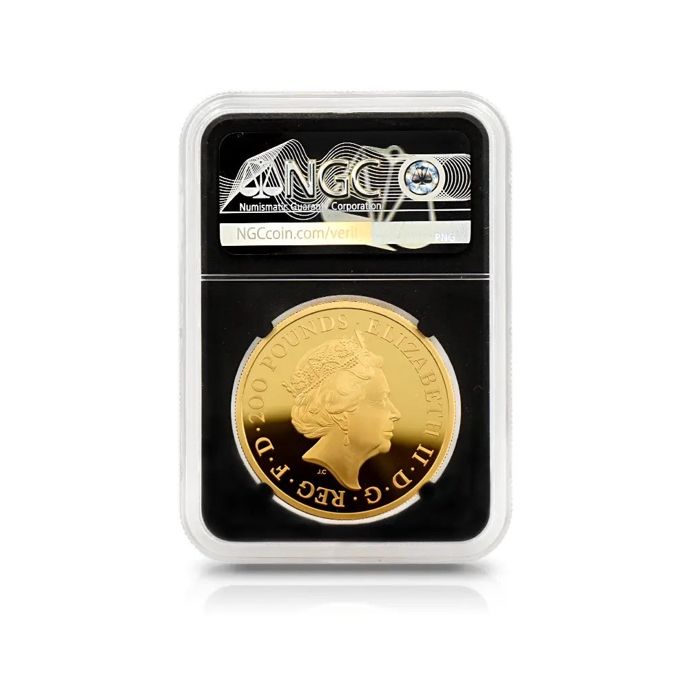 モダンコイン5：6921 イギリス 2021 エリザベス2世 ブリタニア 200ポンド2オンス金貨 発行即日鑑定品 NGC PF70UC 箱付き