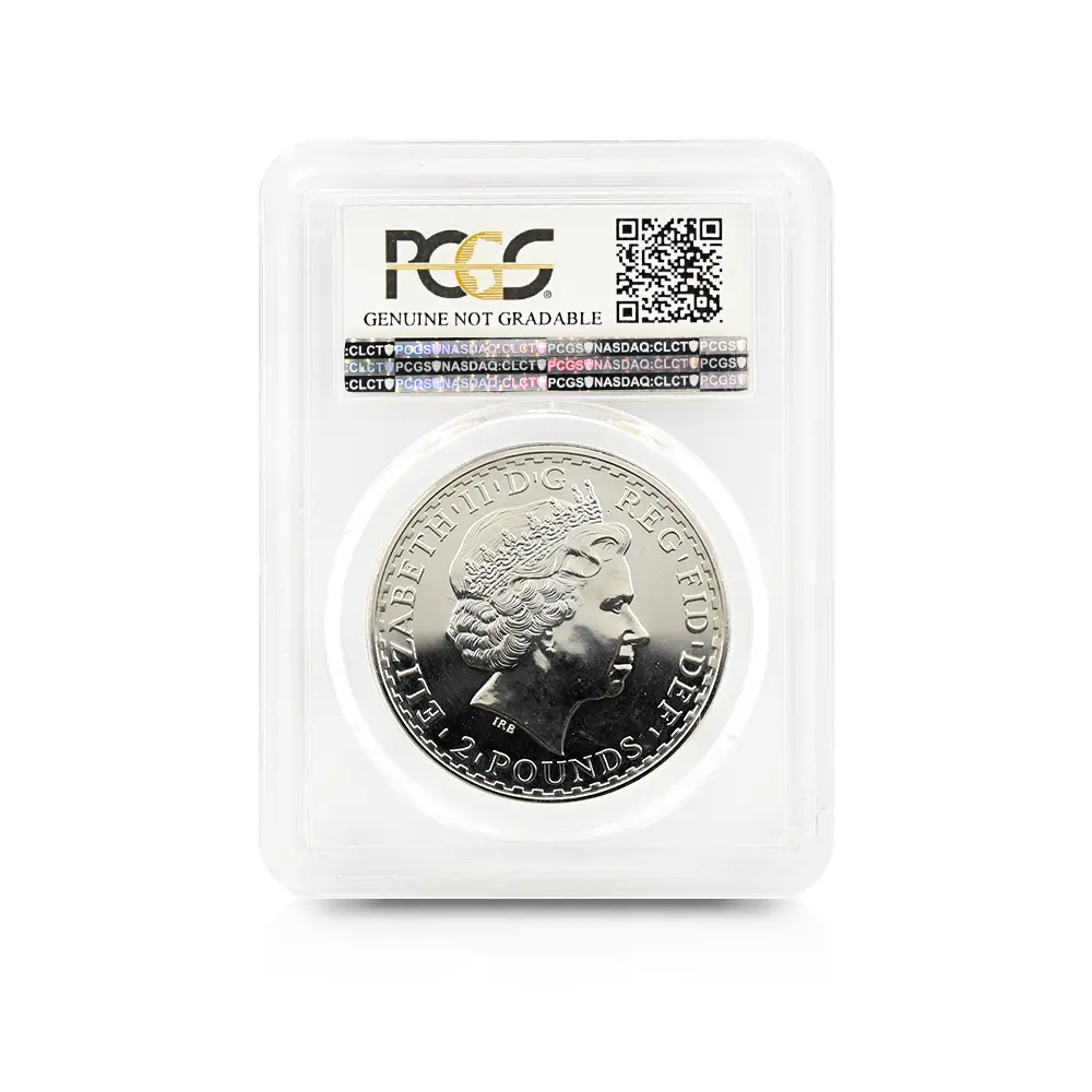 地金型5：5608 2001 エリザベス2世 ブリタニア 2ポンド銀貨 PCGS Genuine Cleaning-UNC Details S-4502
