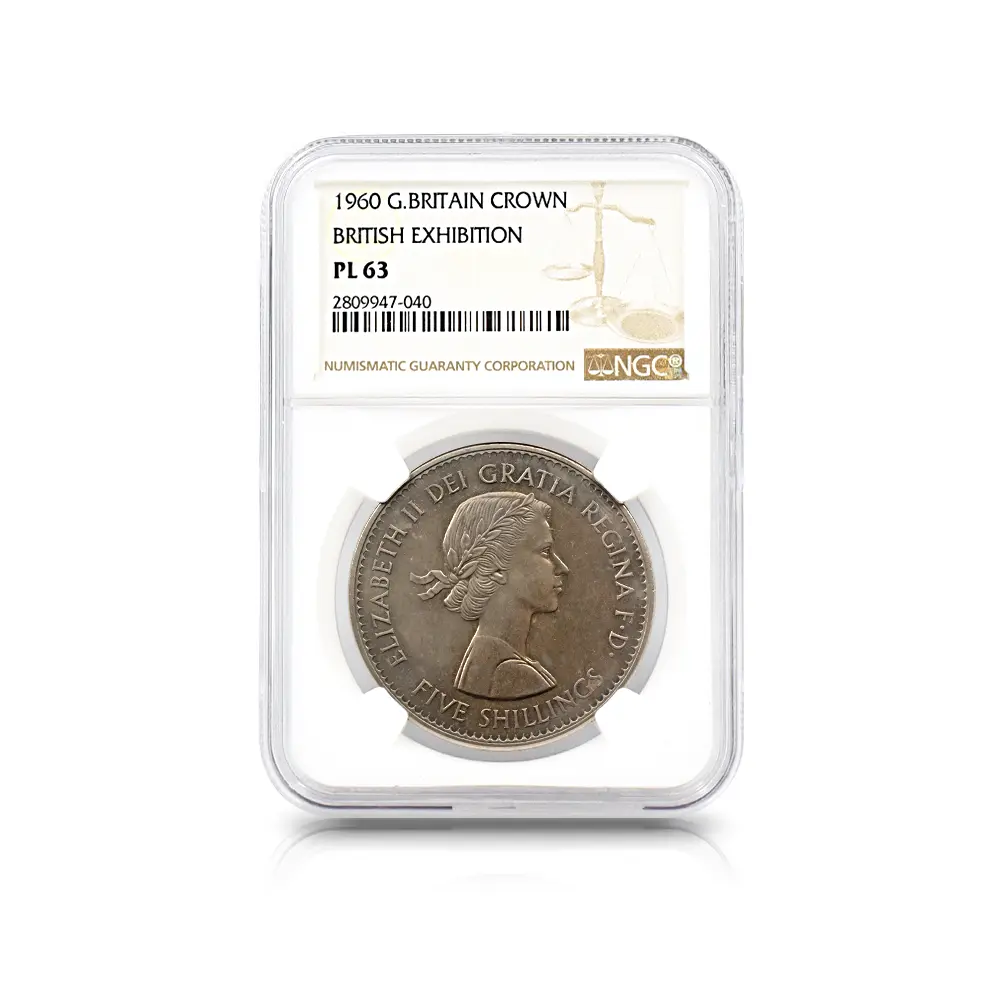 モダンコイン4：5612 1960 エリザベス2世 ヤングヤング ニューヨーク英国博覧会 クラウン白銅貨 NGC PL63