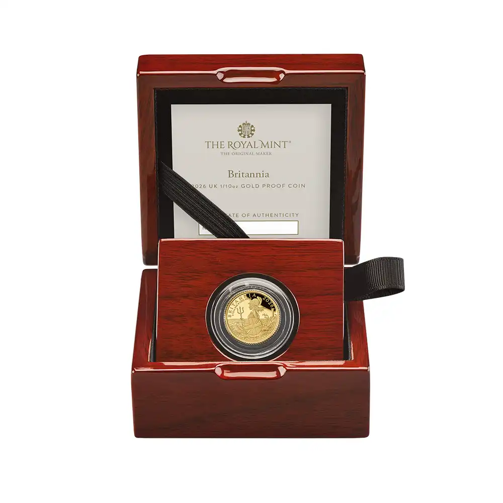 モダンコイン4：6935 イギリス 2026 チャールズ3世 ブリタニア 10ポンド1/10オンス プルーフ金貨 未鑑定 箱付き【ご予約承り品】