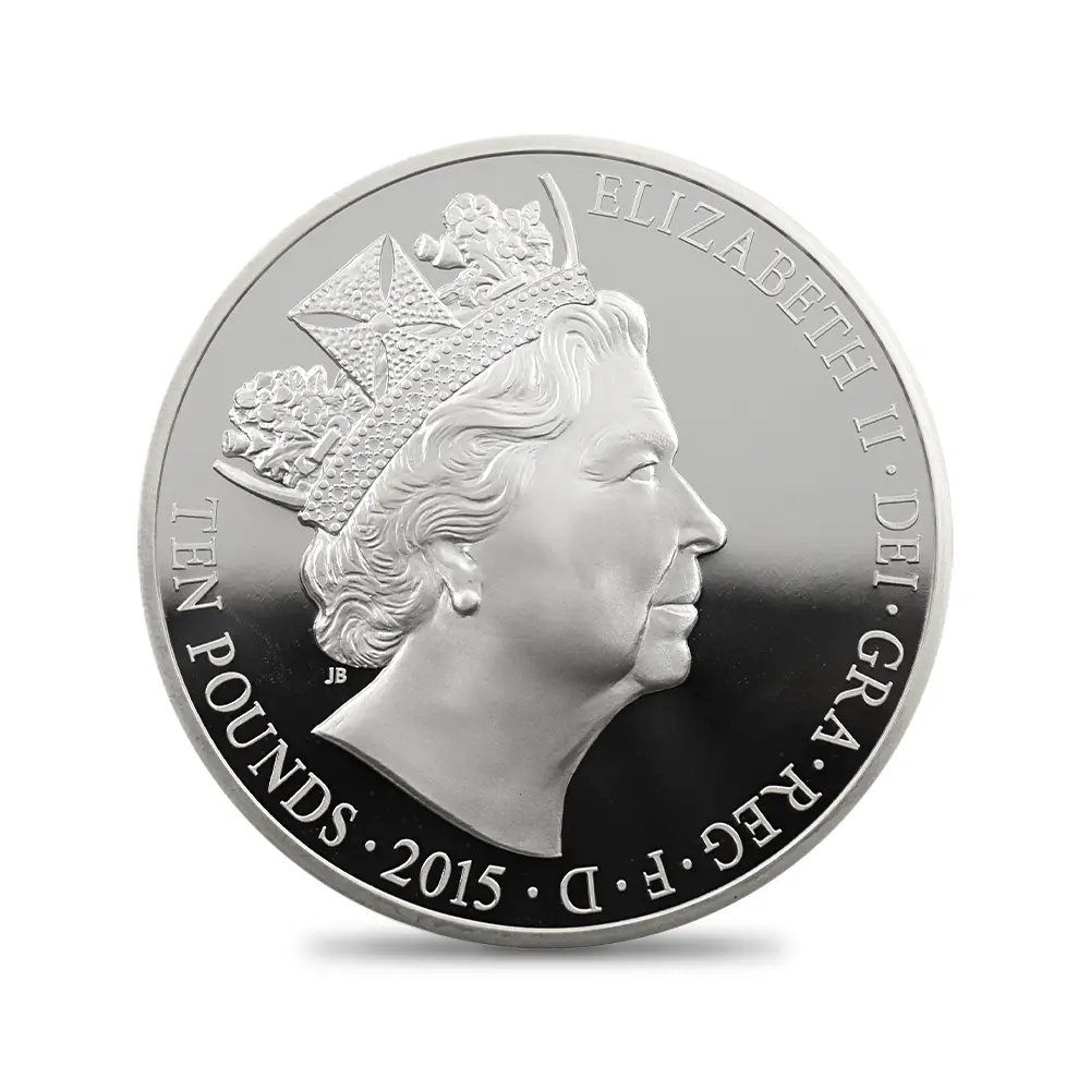 モダンコイン3：6940 イギリス 2015 エリザベス2世 最長在位記念 10ポンド5オンス銀貨 ファースト500ストラック NGC PF70UC 付属品付き