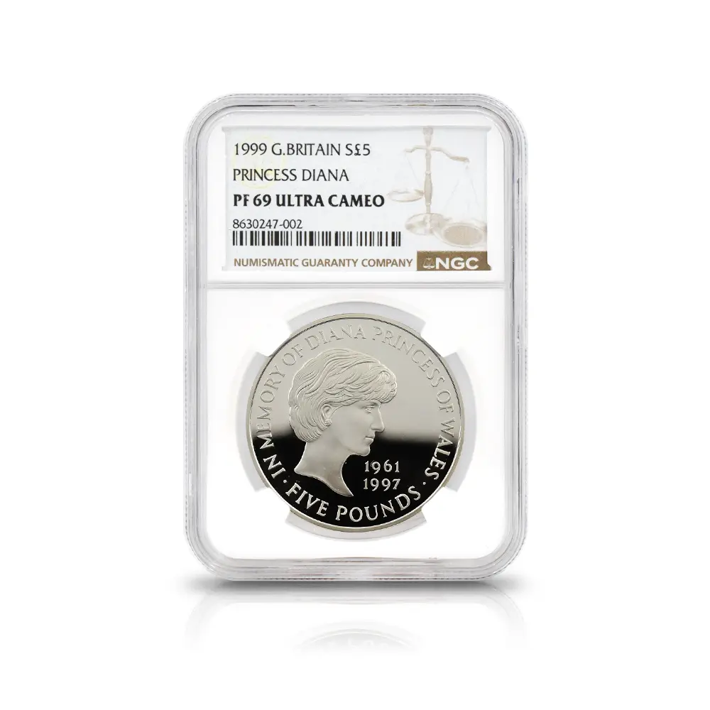 モダンコイン4：6918 イギリス 1999 エリザベス2世 ダイアナ妃追悼記念 5ポンド銀貨 NGC PF69UC