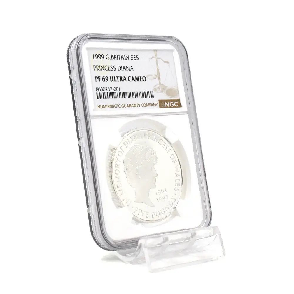 モダンコイン6:6919 イギリス 1999 エリザベス2世 ダイアナ妃追悼記念 5ポンド銀貨 NGC PF69UC