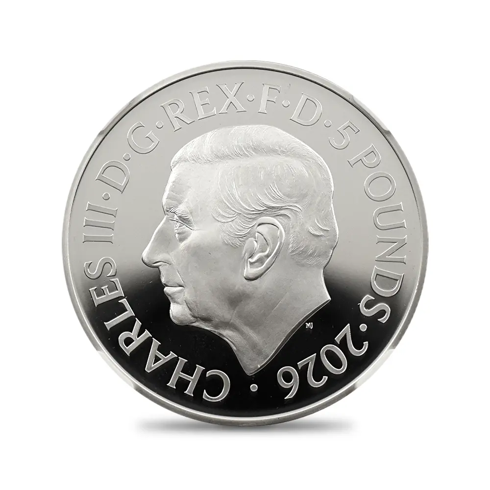 モダンコイン3：6941 イギリス 2026 チャールズ3世 エリザベス2世のコイン肖像シリーズ 第一弾 ヤングヤングエリザベス 5ポンド銀貨  NGC PF70UC チャールズ3世ラベル 箱付き