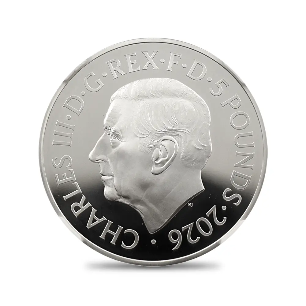 モダンコイン3：6942 イギリス 2026 チャールズ3世 エリザベス2世のコイン肖像シリーズ 第一弾 ヤングヤングエリザベス 5ポンド銀貨  NGC PF69UC チャールズ3世ラベル 箱付き