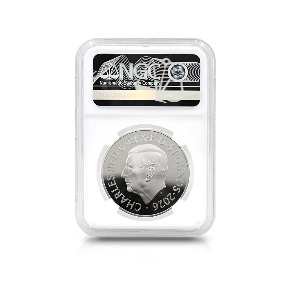 モダンコイン5：6944 イギリス 2026 チャールズ3世 エリザベス2世のコイン肖像シリーズ 第一弾 ヤングヤングエリザベス 5ポンド銀貨  NGC PF67UC チャールズ3世ラベル 箱付き