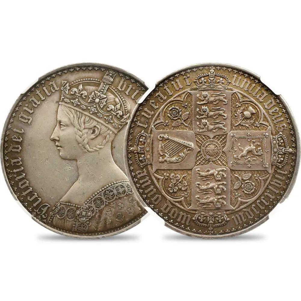 アンティークコイン1：4301 1847 ヴィクトリア女王 ゴチッククラウン銀貨 アンデシモエッジ NGC PF55