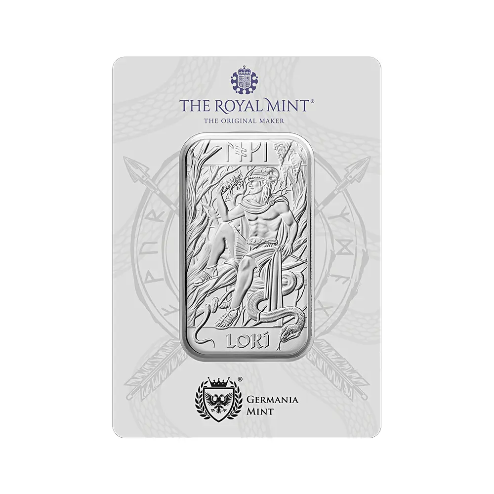 地金型4：6729 イギリス 2026 北欧の神々 ロキ 銀の延べ板 1オンス シルバーバー【1本】（ブリスターパック付き）