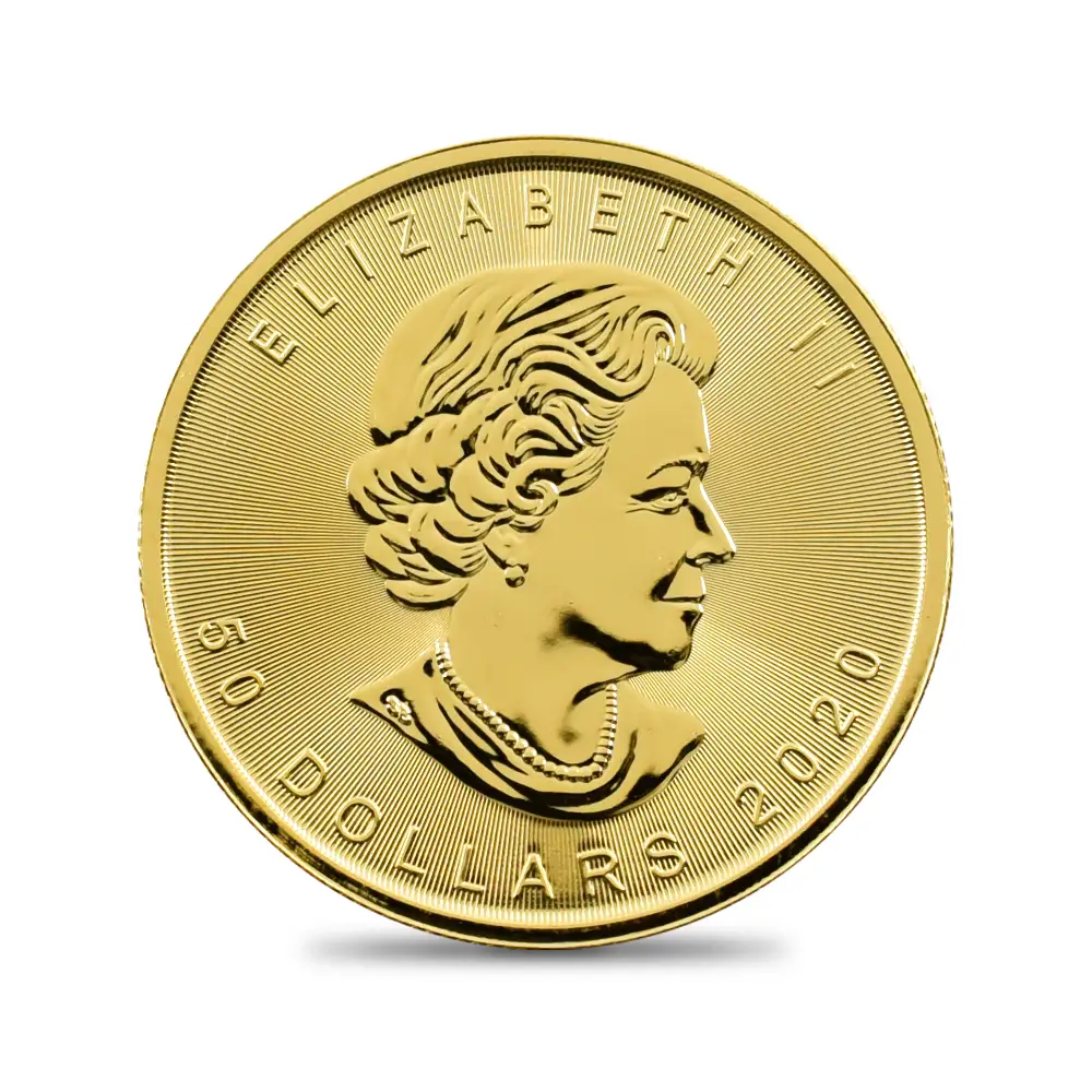 地金型3：4303 カナダ 2020 エリザベス2世 メイプルリーフ 50ドル 1オンス 金貨 【1枚】