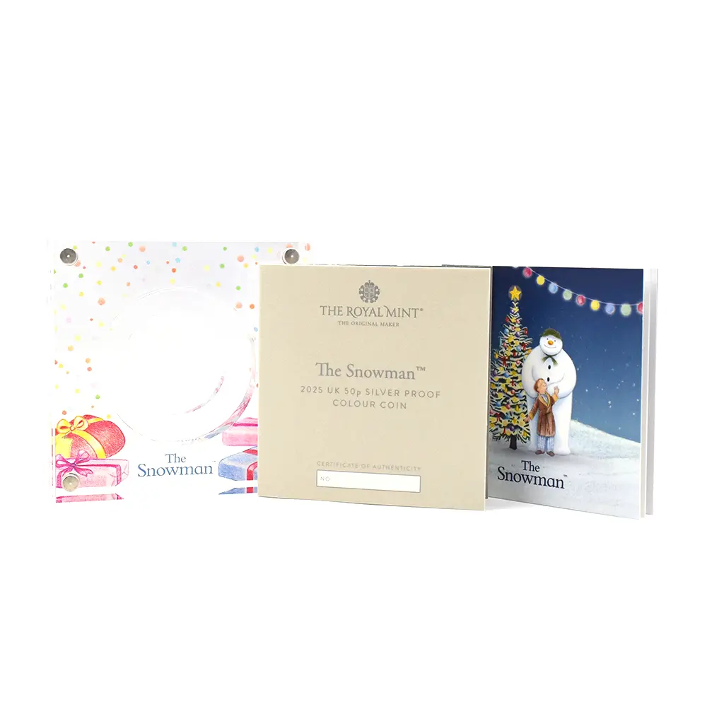 モダンコイン9：6947 イギリス 2025 チャールズ3世 スノーマン 50ペンスカラー銀貨 ファーストリリース NGC PF70UC チャールズ3世ラベル 箱付き