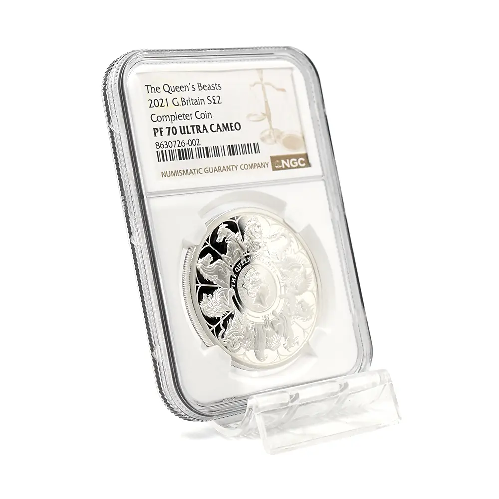 モダンコイン6:6949 イギリス 2021 エリザベス2世 クイーンズビースト コンプリーター 英国王室の十大守護獣 2ポンド1オンス銀貨 NGC PF70UC 箱付き