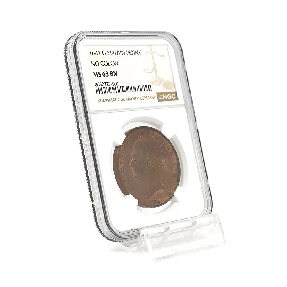 アンティークコイン6:6948 イギリス 1841 ヴィクトリア女王 ブリタニア 1ペニー銅貨 NGC MS63BN NO COLON