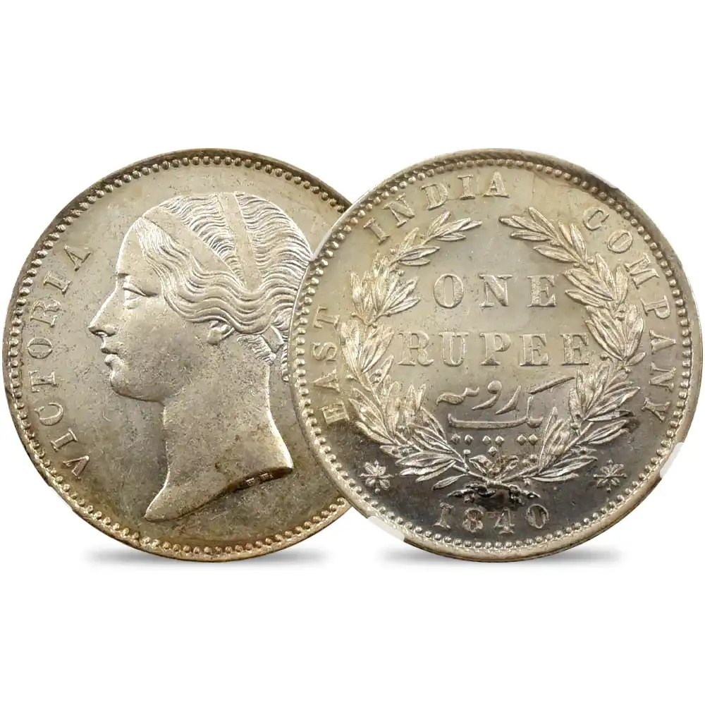 アンティークコイン1：4310 英領インド 1840B&C ヴィクトリア女王 1ルピー銀貨 NGC MS62 S&W-3.33 TYPE A/1