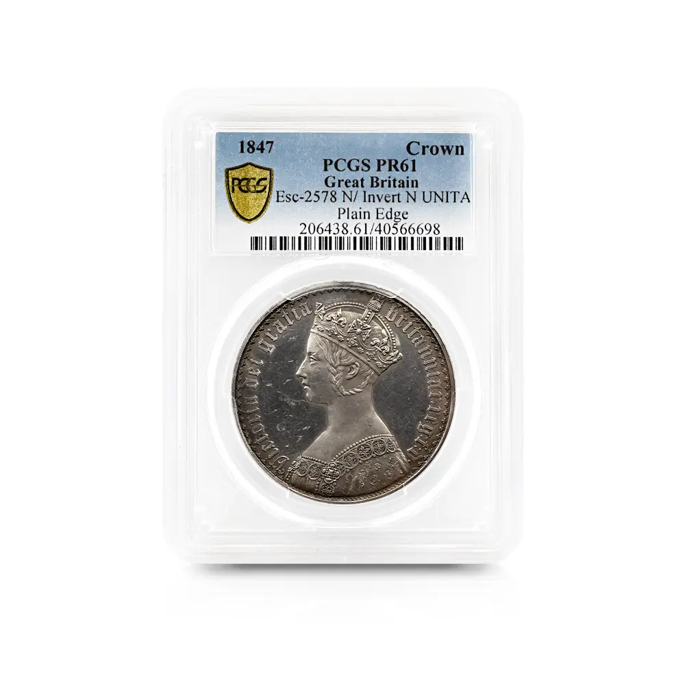 アンティークコイン4：5630 1847 ヴィクトリア女王 ゴチッククラウン銀貨 プレーンエッジ PCGS PR61 Esc-2578N