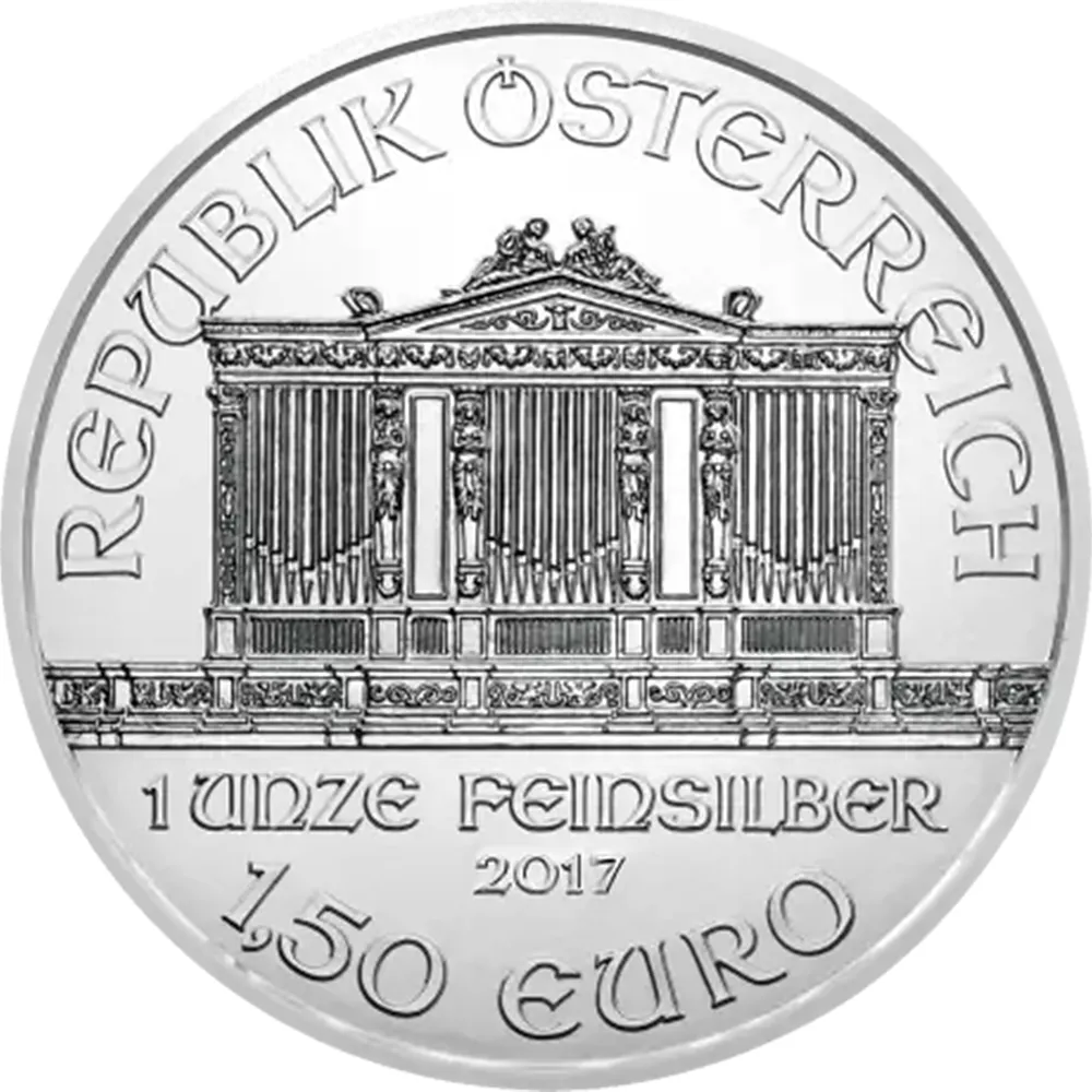 地金型3：4313 オーストリア 2017 ウィーンフィル 1.5ユーロ 1オンス 銀貨 【1枚】 (コインケース付き)