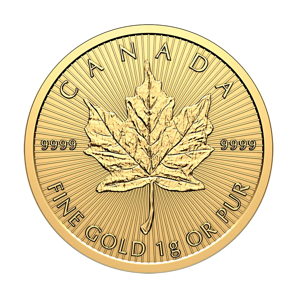 地金型2:5636 カナダ 2025 メイプルリーフ 50セント 1グラム 金貨 【2枚】(黒巾着付き)
