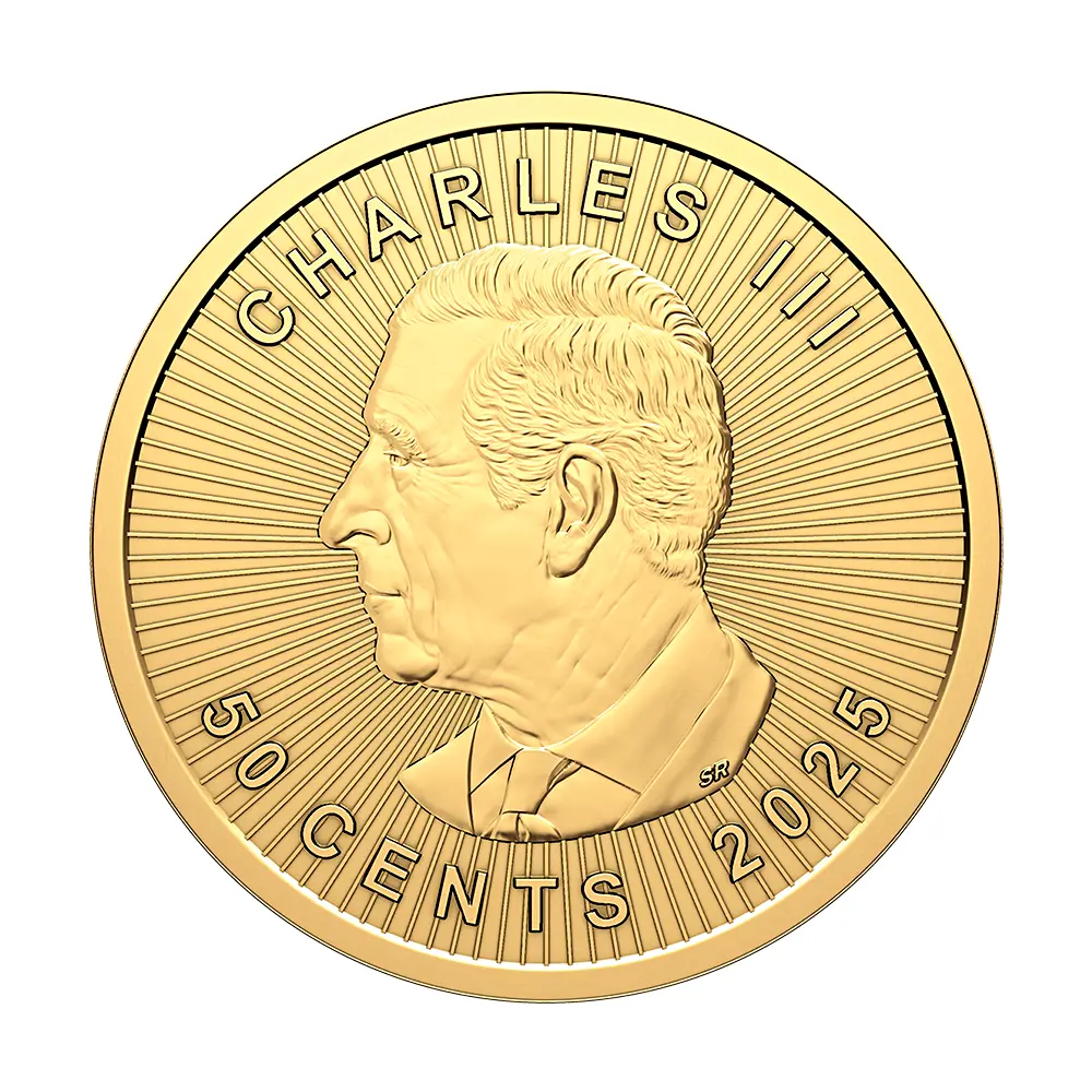 地金型3:5636 カナダ 2025 メイプルリーフ 50セント 1グラム 金貨 【2枚】(黒巾着付き)