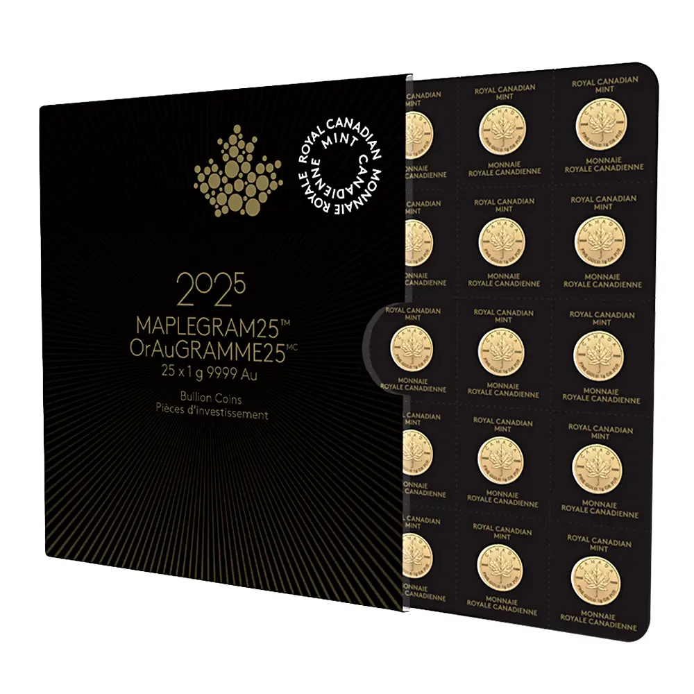 地金型4:5636 カナダ 2025 メイプルリーフ 50セント 1グラム 金貨 【2枚】(黒巾着付き)