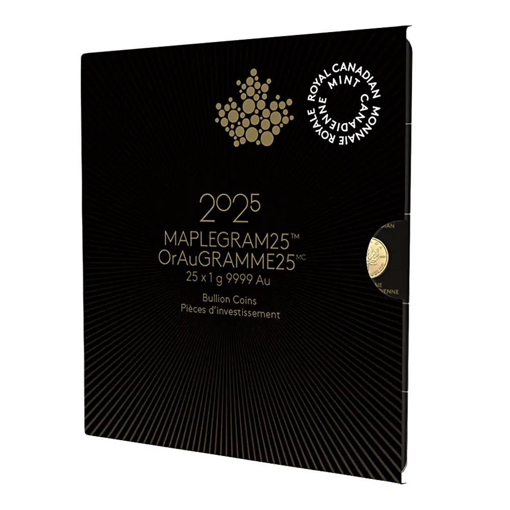 地金型5:5636 カナダ 2025 メイプルリーフ 50セント 1グラム 金貨 【2枚】(黒巾着付き)