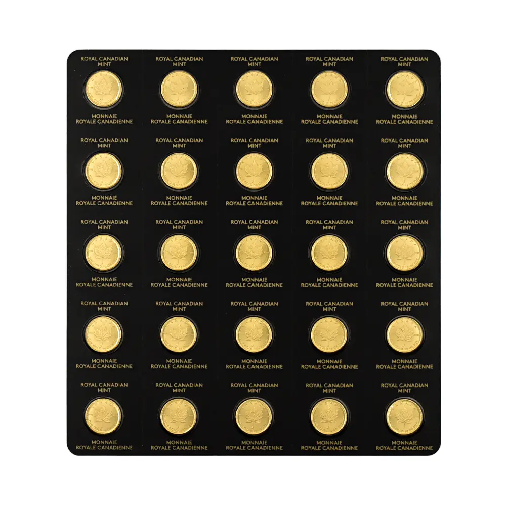 地金型6：5637 カナダ 2025 メイプルリーフ 50セント 1グラム 金貨 【3枚】(黒巾着付き)