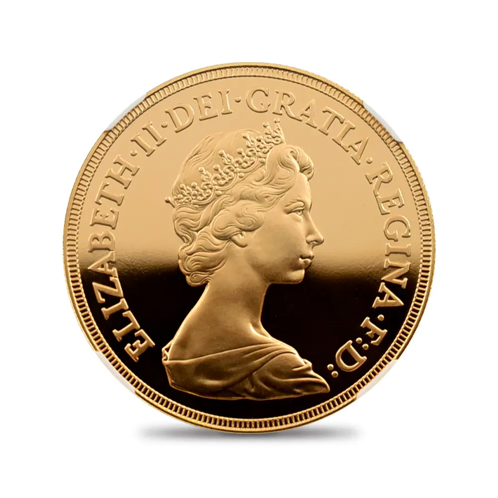 モダンコイン3:6950 イギリス 1982 エリザベス2世 ヤングエリザベス 聖ジョージ竜退治 5ソブリン 金貨 NGC PF70UC