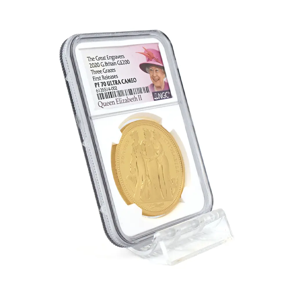 モダンコイン6：6951 イギリス 2020 エリザベス2世 スリーグレーセス 200ポンド2オンス金貨 ファーストリリース NGC PF70UC 箱付き