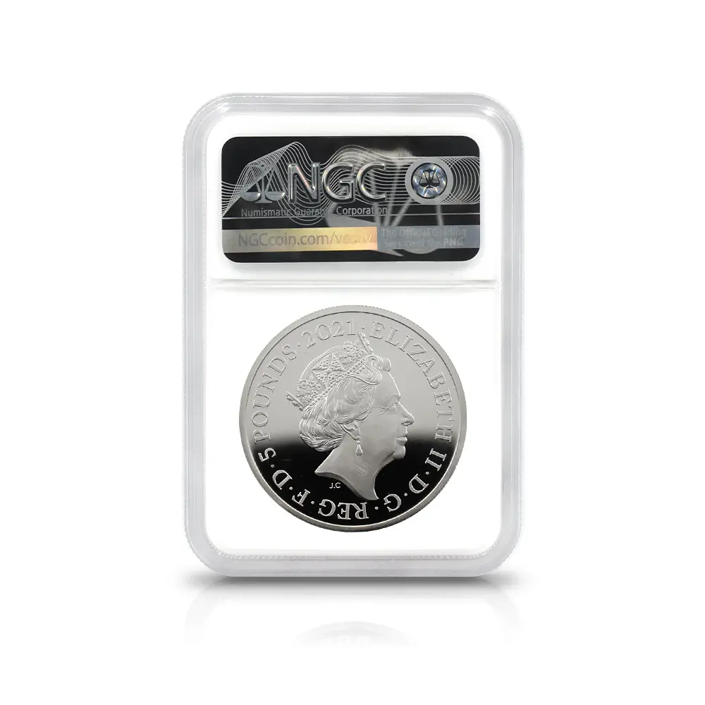 モダンコイン7：6953 イギリス 2021 エリザベス2世 ゴチッククラウン 5ポンド2オンス銀貨 2枚セット ファーストリリース NGC PF70UC 箱付き