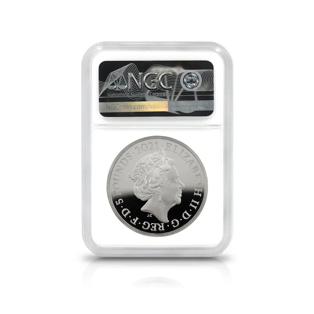 モダンコイン9：6953 イギリス 2021 エリザベス2世 ゴチッククラウン 5ポンド2オンス銀貨 2枚セット ファーストリリース NGC PF70UC 箱付き