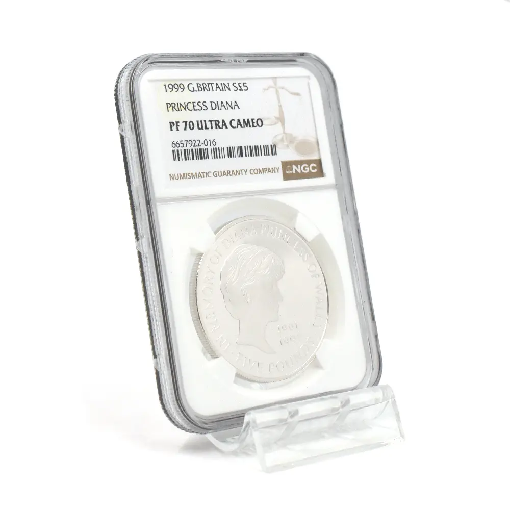 モダンコイン6：6954 イギリス 1999 エリザベス2世 ダイアナ妃追悼記念 5ポンド銀貨 NGC PF70UC 箱付き