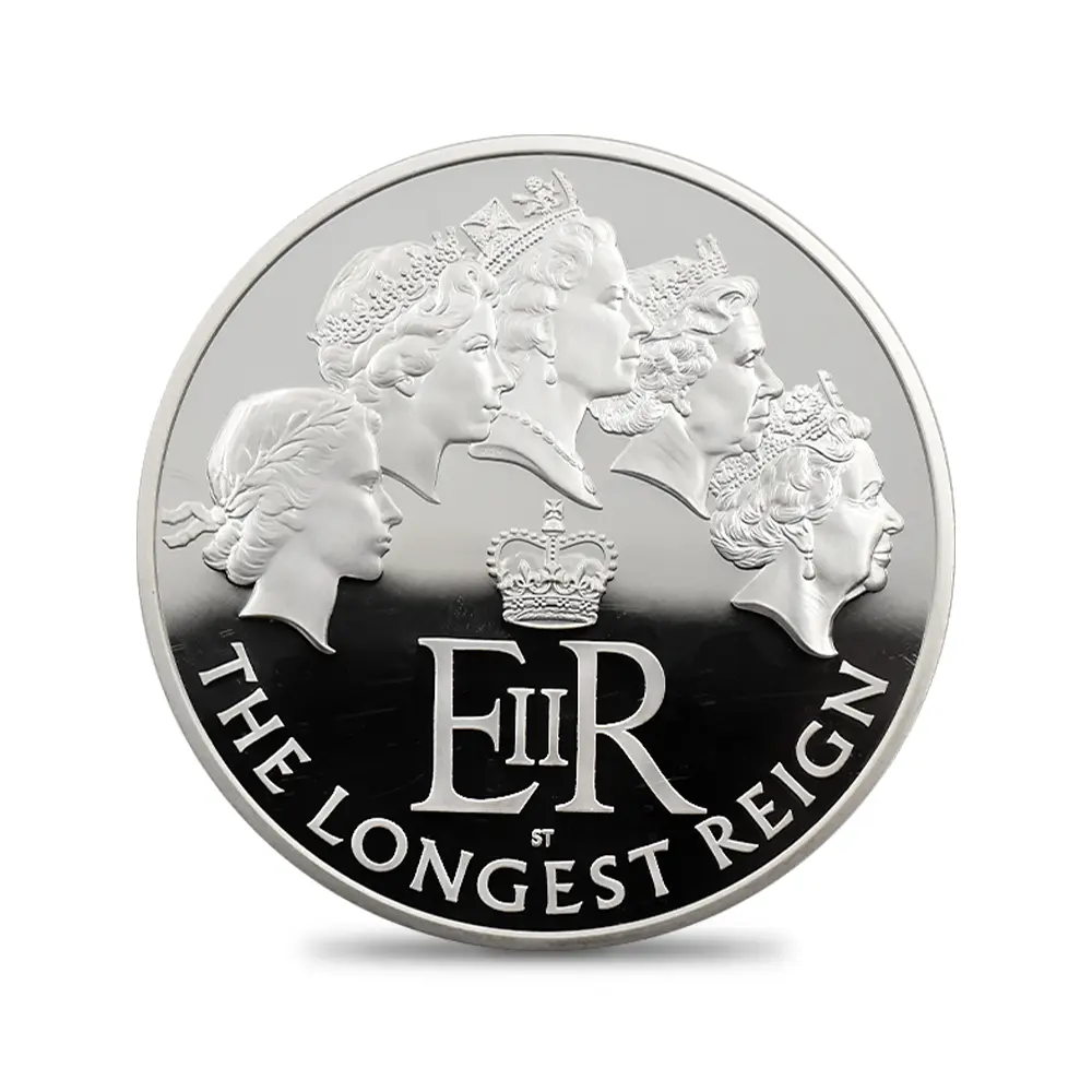 モダンコイン2：6955 イギリス 2015 エリザベス2世 最長在位記念 10ポンド5オンス銀貨 ファースト500ストラック NGC PF70UC 付属品付き