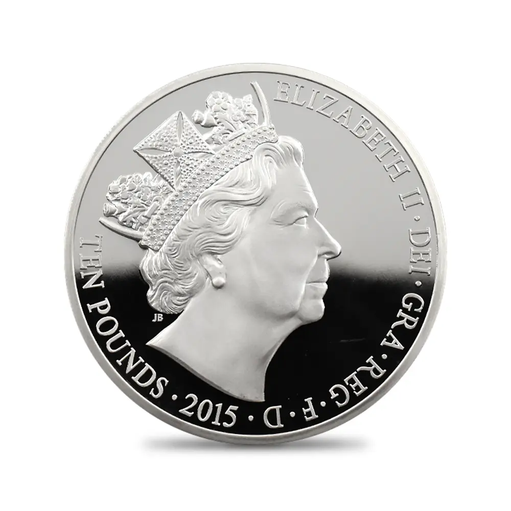 モダンコイン3：6955 イギリス 2015 エリザベス2世 最長在位記念 10ポンド5オンス銀貨 ファースト500ストラック NGC PF70UC 付属品付き