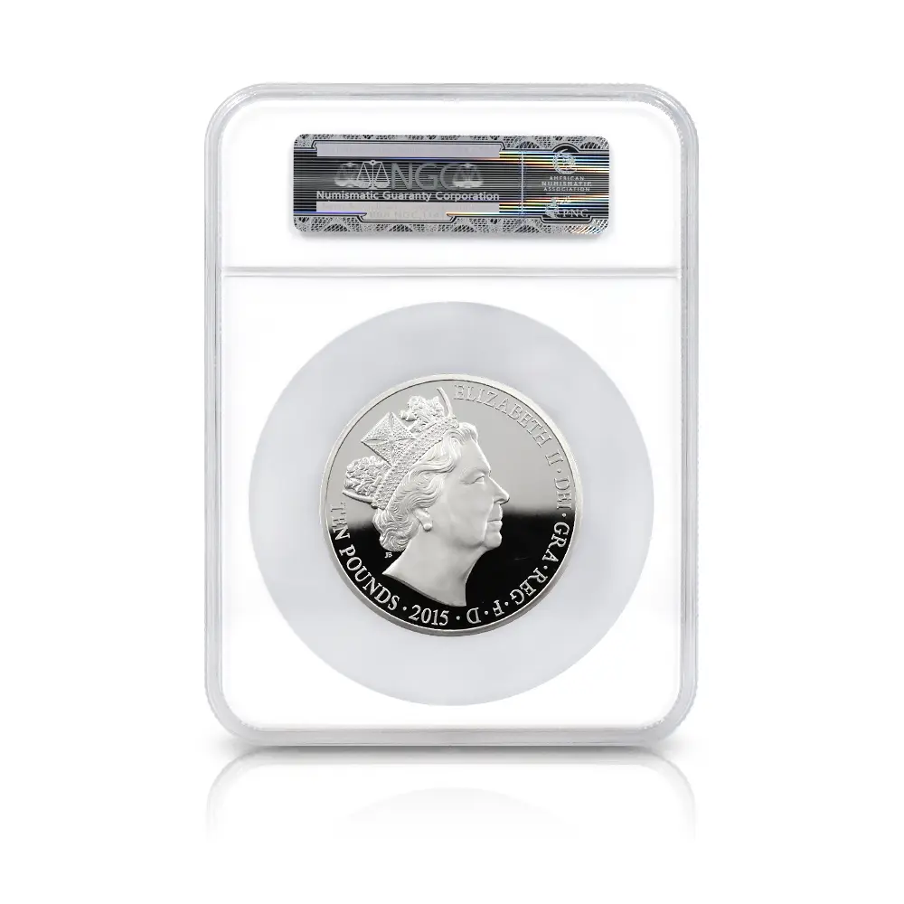 モダンコイン5：6955 イギリス 2015 エリザベス2世 最長在位記念 10ポンド5オンス銀貨 ファースト500ストラック NGC PF70UC 付属品付き