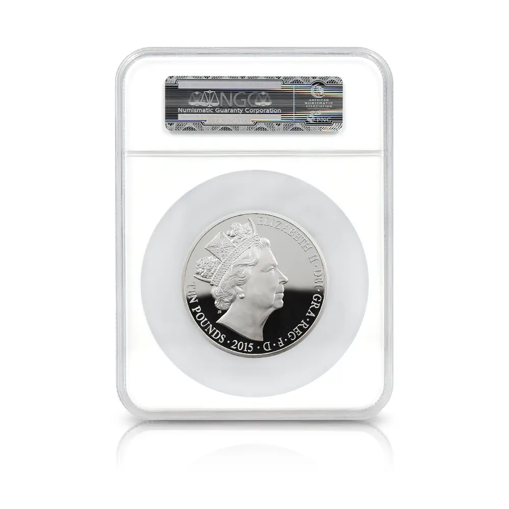 モダンコイン5：6956 イギリス 2015 エリザベス2世 最長在位記念 10ポンド5オンス銀貨 ファースト500ストラック NGC PF70UC 付属品付き