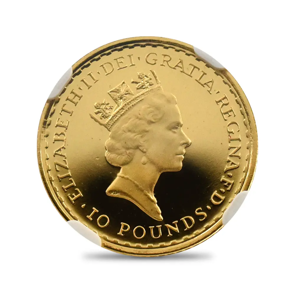 モダンコイン3：6958 イギリス 1991 エリザベス2世 ブリタニア 10ポンド1/10オンス金貨 NGC PF70UC 箱付き