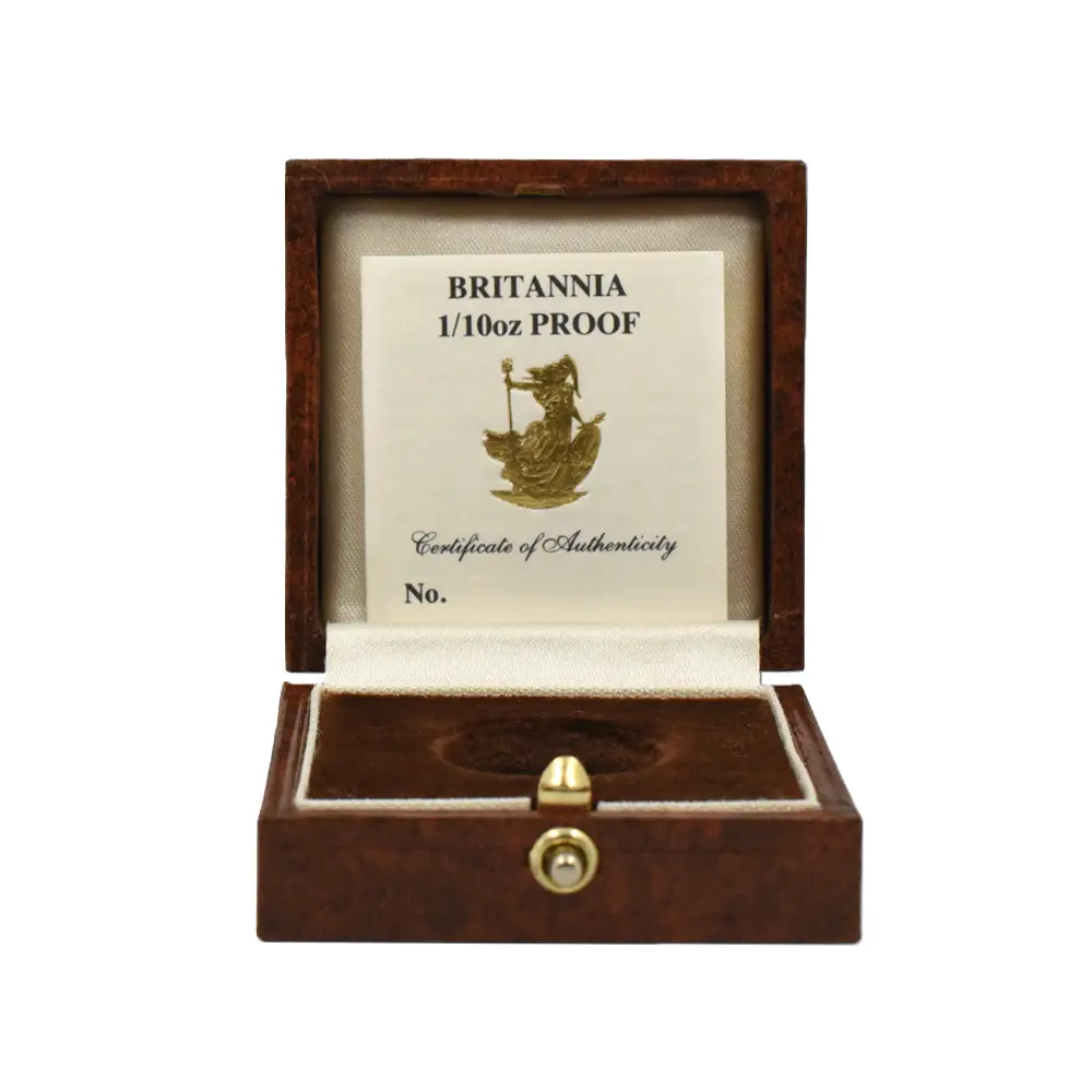 モダンコイン8：6958 イギリス 1991 エリザベス2世 ブリタニア 10ポンド1/10オンス金貨 NGC PF70UC 箱付き