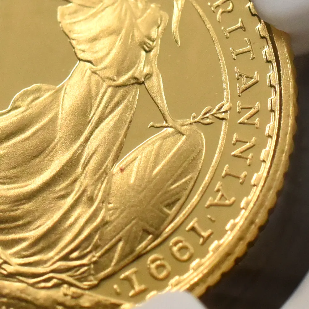モダンコイン9：6958 イギリス 1991 エリザベス2世 ブリタニア 10ポンド1/10オンス金貨 NGC PF70UC 箱付き