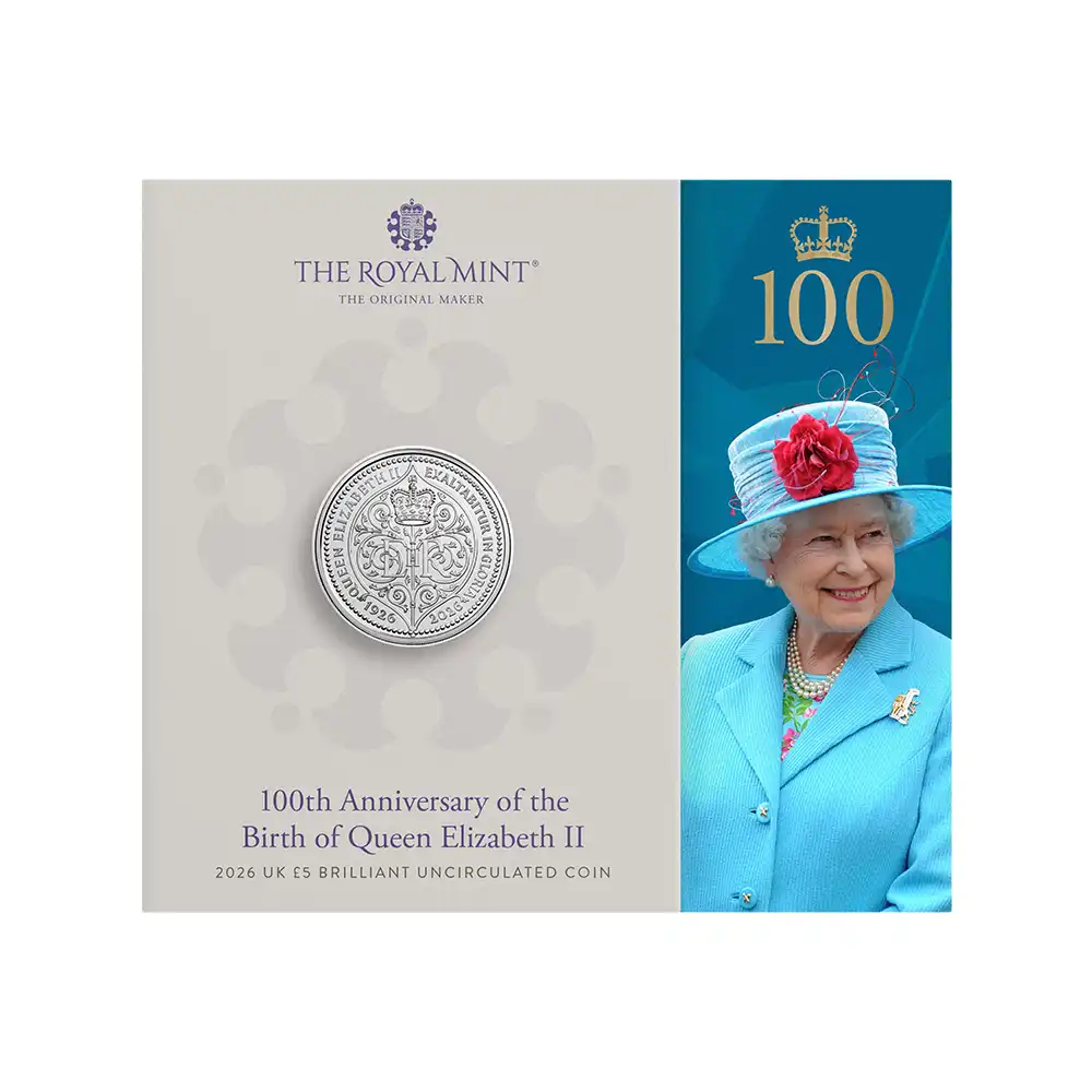 モダンコイン4：6961 【鑑定オプション無し】イギリス 2026 チャールズ3世 エリザベス2世生誕100周年記念 5ポンド BU白銅貨 未鑑定 パッケージ付き【ご予約承り品・納期約3~4か月】