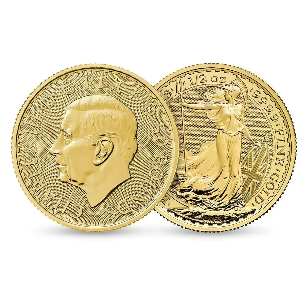 地金型6：2740 イギリス 2023 チャールズ3世 ブリタニア 50ポンド 1/2オンス 地金型金貨 【1枚】