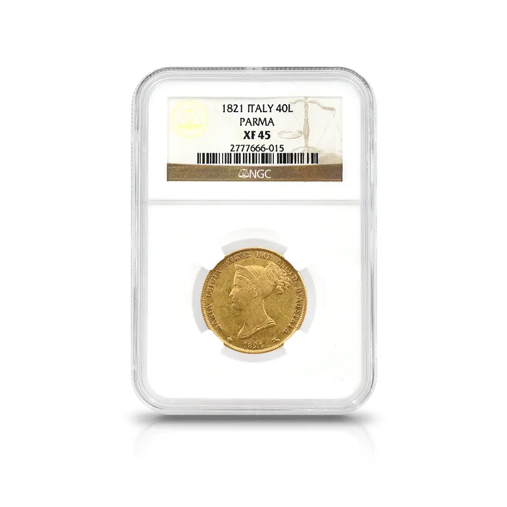 アンティークコイン4：5661 イタリア パルマ 1821 マリア・ルイーザ 40リラ金貨 NGC XF45