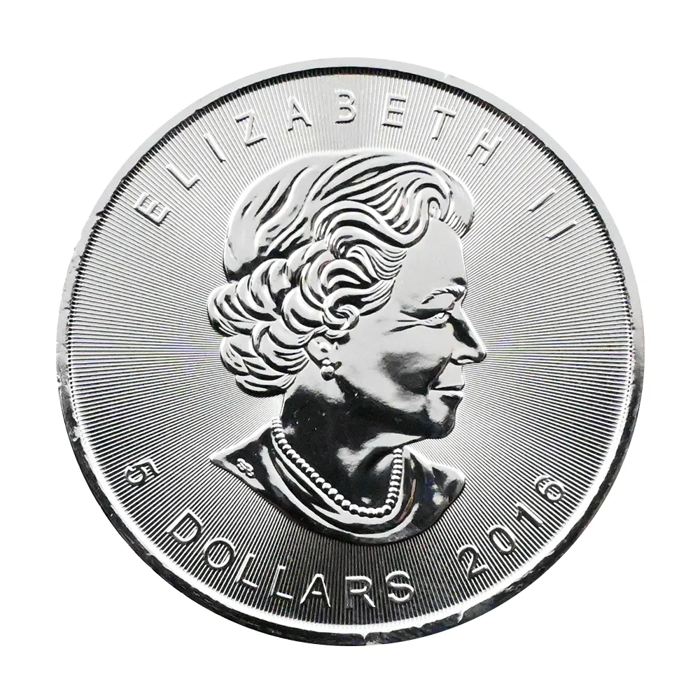 地金型3：3277 カナダ 2016 メイプルリーフ 5ドル 1オンス 銀貨 【1枚】 (コインケース付き)