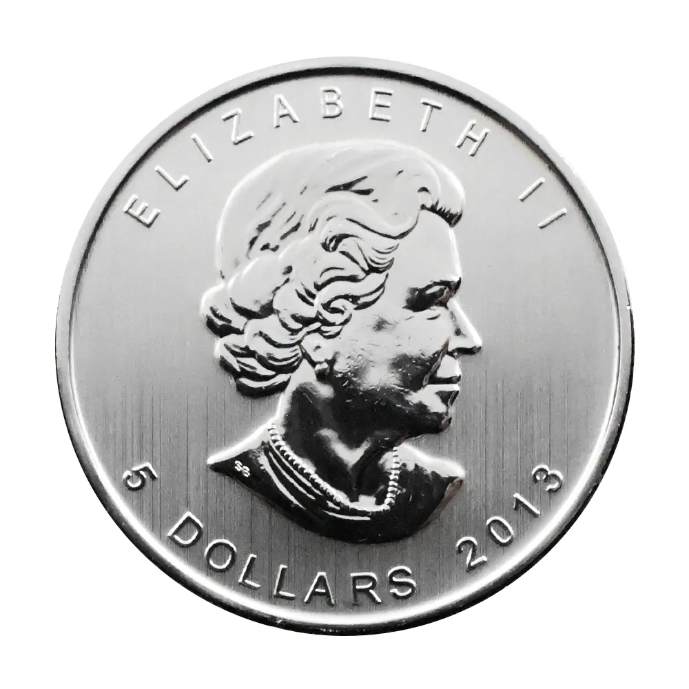 地金型3：4332 カナダ 2013 メイプルリーフ 5ドル 1オンス 銀貨 【1枚】 (コインケース付き)