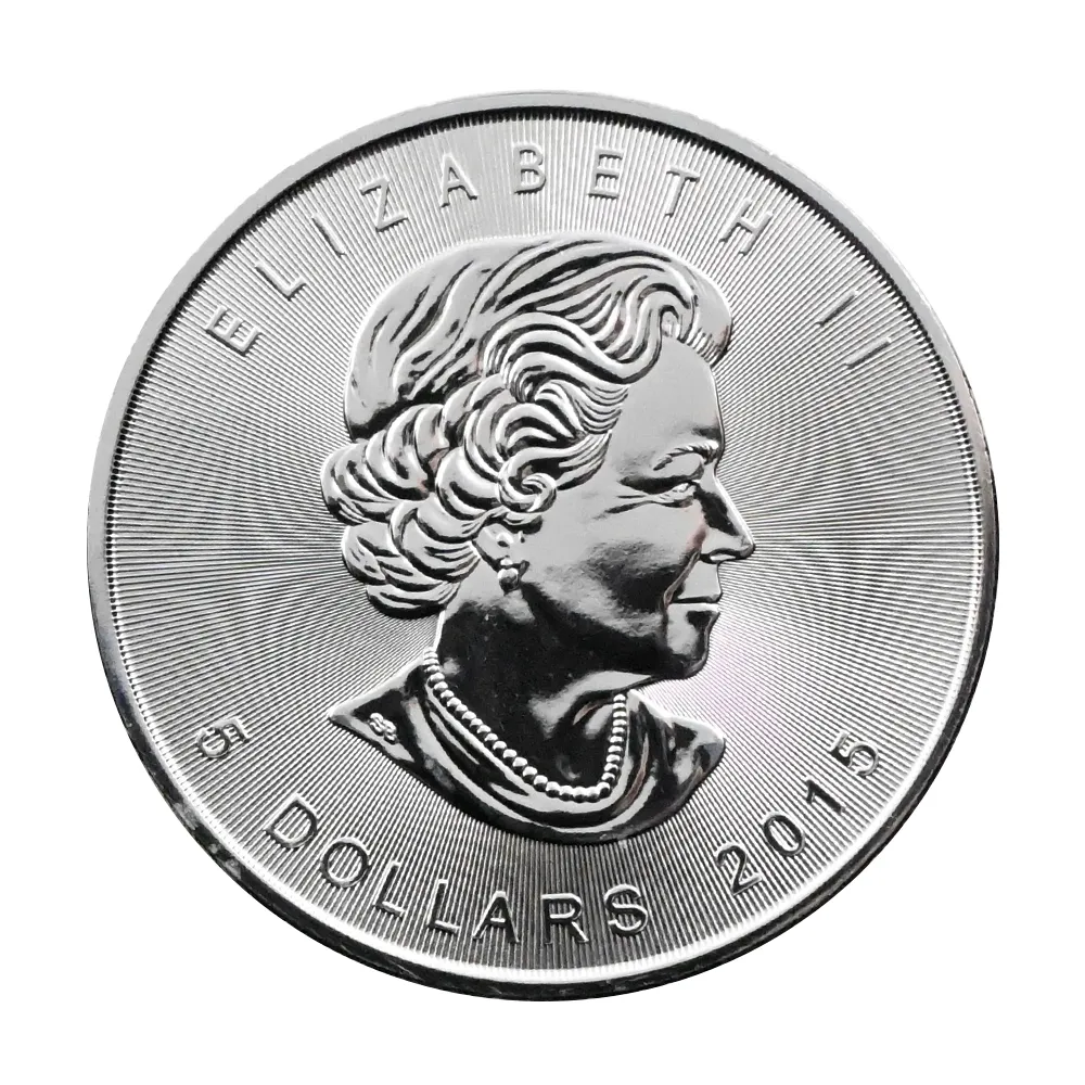 地金型3：4333 カナダ 2015 メイプルリーフ 5ドル 1オンス 銀貨 【1枚】 (コインケース付き)