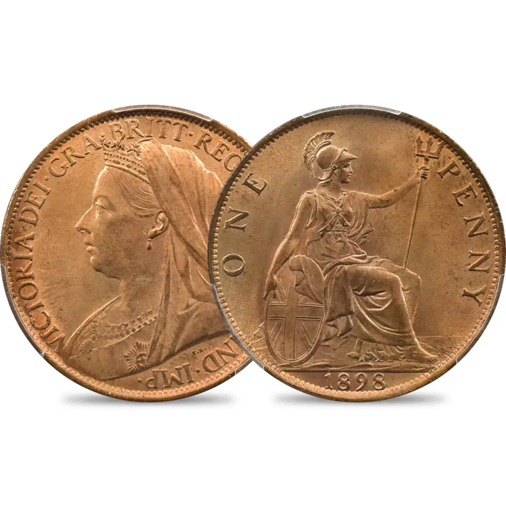 アンティークコイン1：4334 1898 ヴィクトリア女王 オールド（ヴェールド）ヘッド ブリタニア 1ペニー銅貨 PCGS MS64RB S-3961