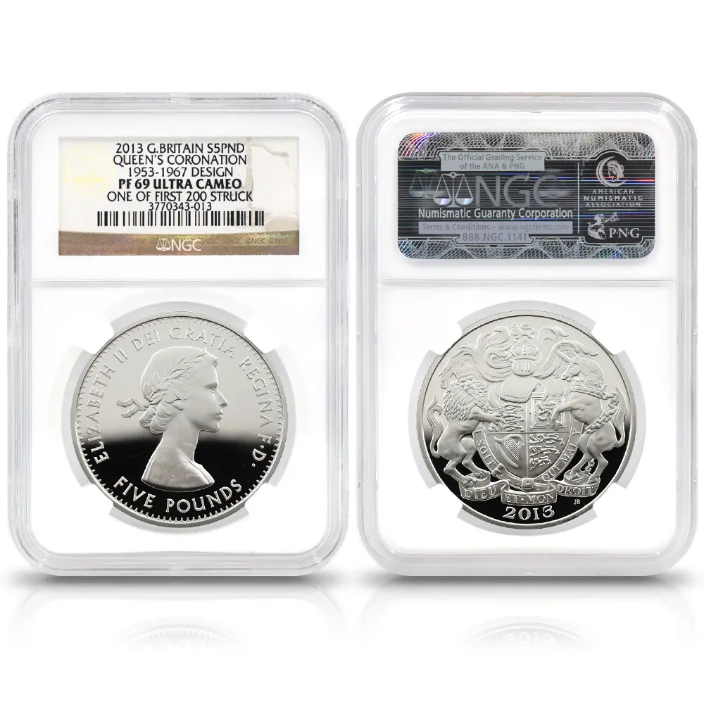 モダンコイン2:6971 イギリス 2013 エリザベス2世 戴冠60周年記念 5ポンド銀貨 4枚セット ファースト200ストラック NGC PF69UC