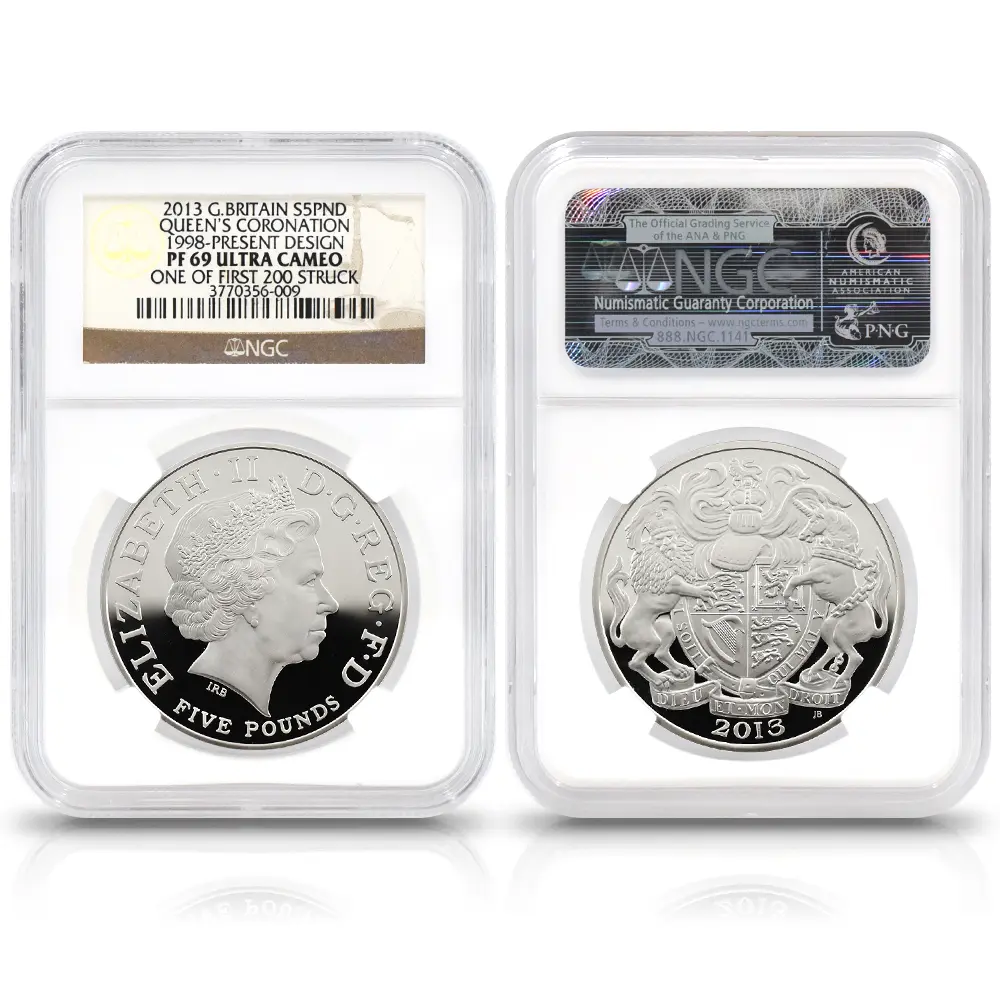 モダンコイン5:6971 イギリス 2013 エリザベス2世 戴冠60周年記念 5ポンド銀貨 4枚セット ファースト200ストラック NGC PF69UC