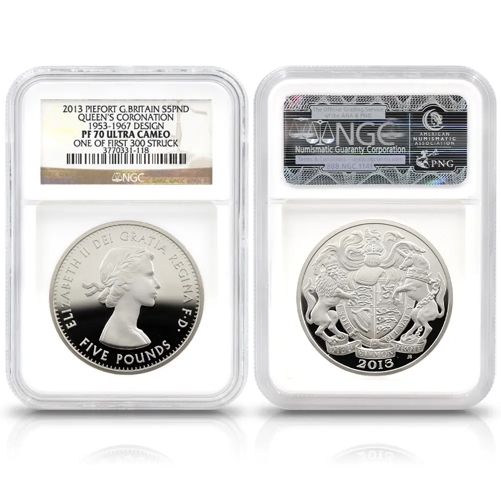 モダンコイン2:6972 イギリス 2013 エリザベス2世 戴冠60周年記念 5ポンドピエフォー銀貨 4枚セット ファースト300ストラック NGC PF70UC