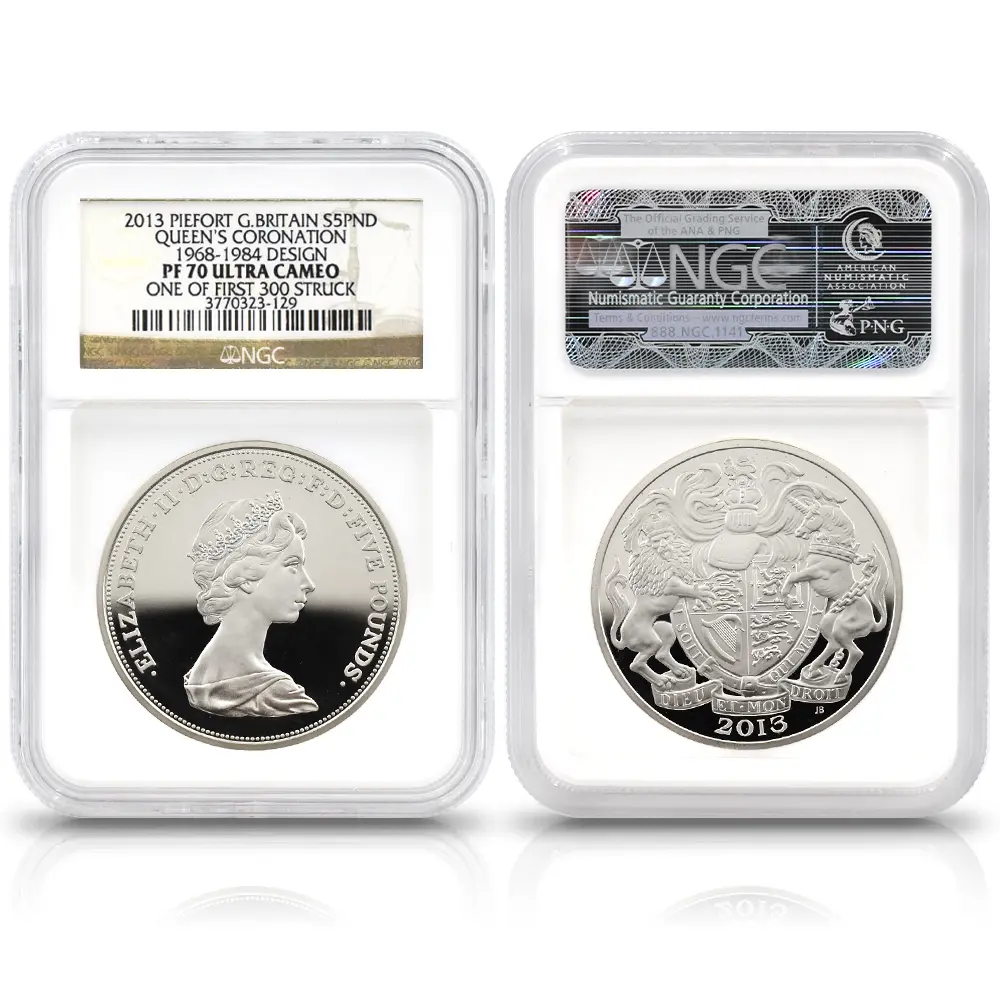 モダンコイン3:6972 イギリス 2013 エリザベス2世 戴冠60周年記念 5ポンドピエフォー銀貨 4枚セット ファースト300ストラック NGC PF70UC